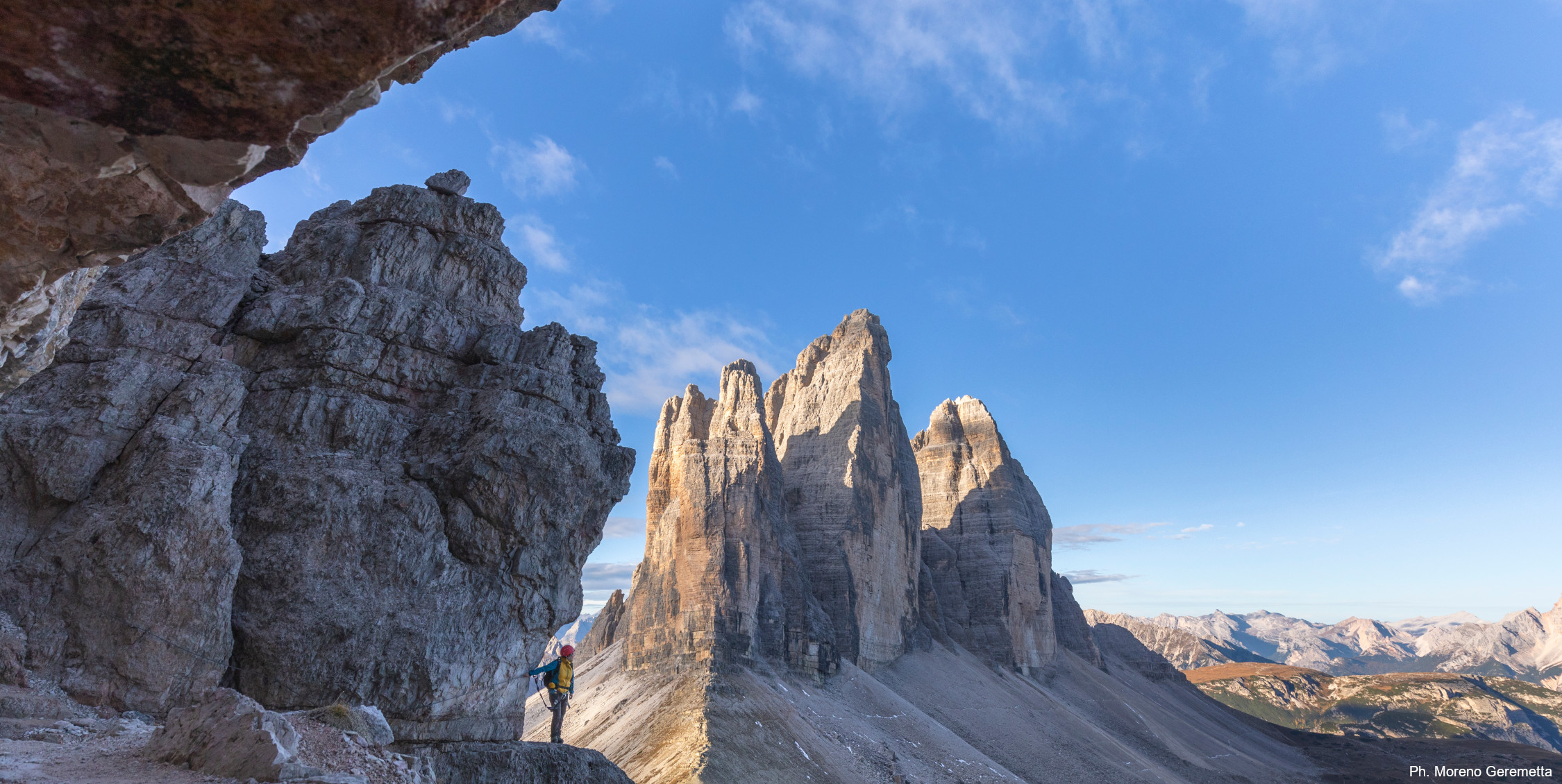 Tourism in the Dolomites: in the picture, the Tre Cime di Lavaredo as seen from Monte Paterno